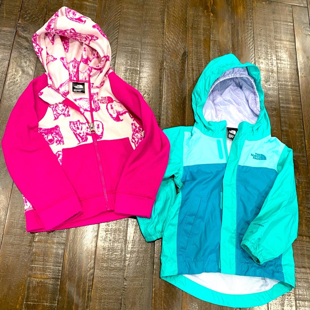 Girls 2T green Northface Rain Jacket & Girls 3T Northface zipup sweater